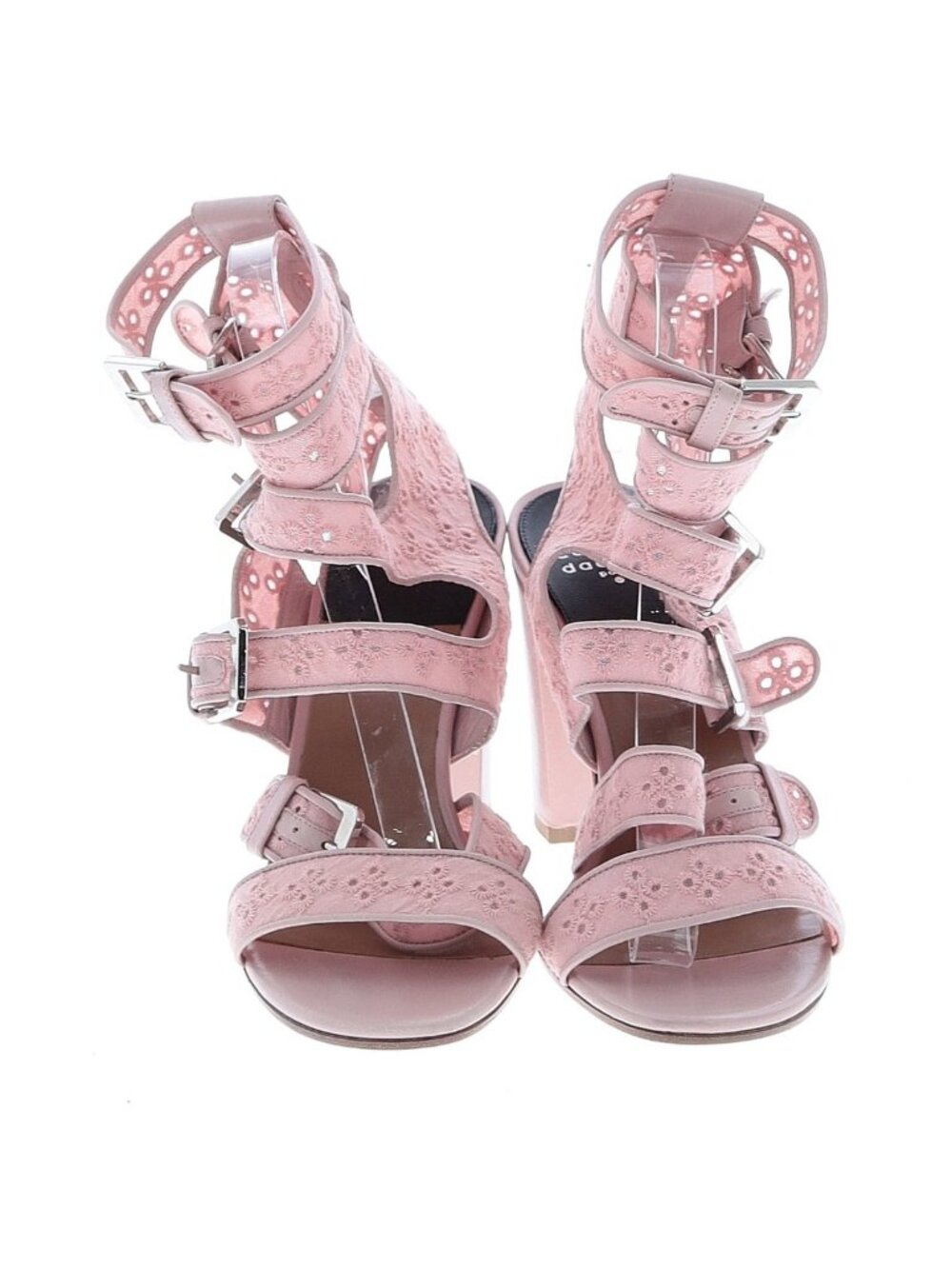 Laurence Dacade Leather Heels Eyelet Buckle Sandals Blush Pink Sz 39 W Open Toe